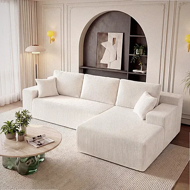 Boneless Sectional Couch L Shaped Right Facing Chaise Memory Foam 3 Seater Beige