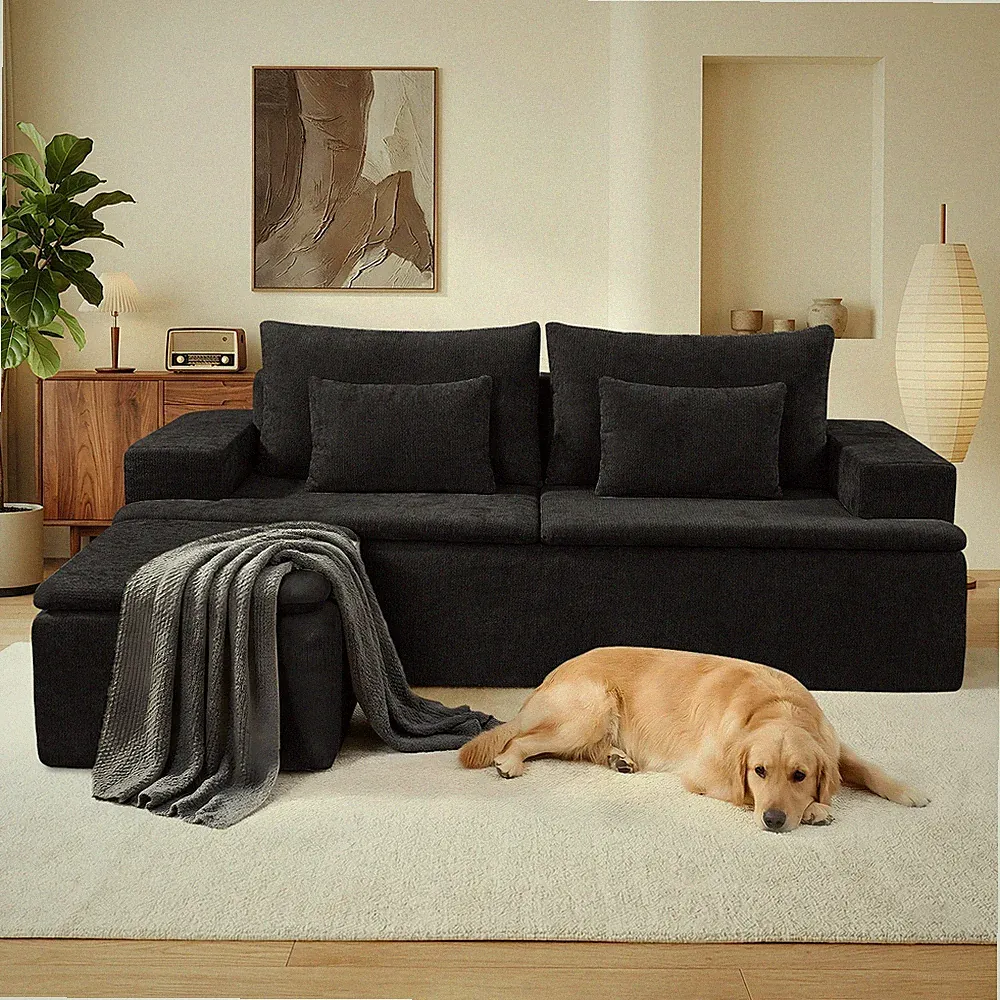 Boneless Sectional Couch with L-Shape Chaise Reversible Ottoman Sofa in a Box
