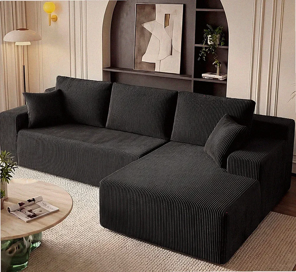 Boneless Sectional Sofa L Shaped Deep for Seat Oversized Chaise Memory Foam Blac