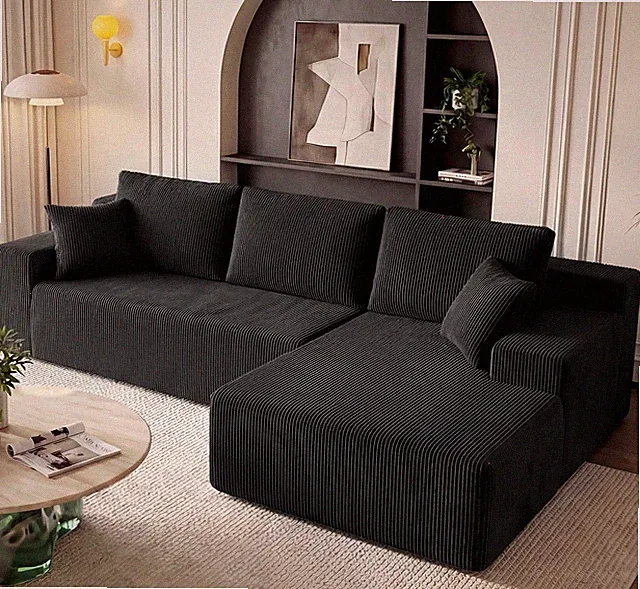 Boneless Sectional Sofa L Shaped Deep Seat Oversized Chaise Memory Foam Black