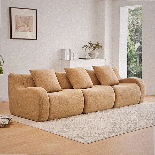 Boneless Sofa,3 Seat High-Quality Teddy Fabric,Anti-Slip Design,No Assembly Curv