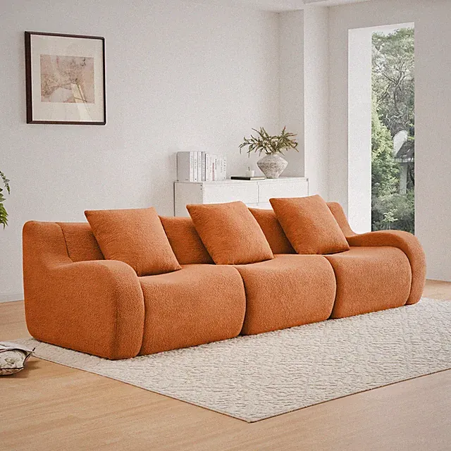 Boneless Sofa,3 Seat High-Quality Teddy Fabric,Anti-Slip Design,No Assembly Curv