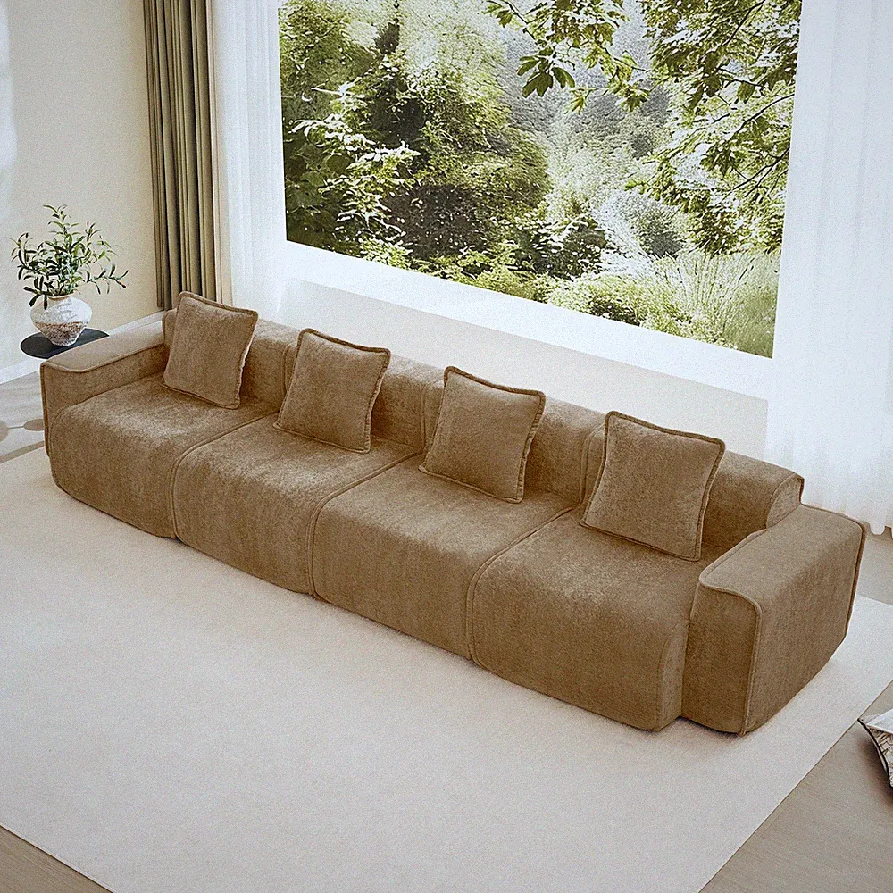 Boneless Velvet Modular Sectional Sofa with French Piping, 4 Seat