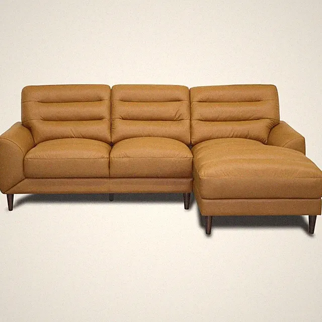 Boone Genuine Tan Leather Sectional Sofa & Chaise with Minimalist Design