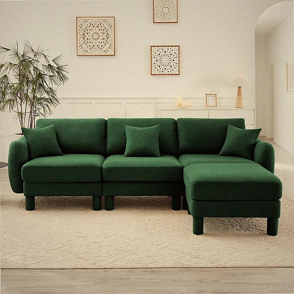 Boucle Fabric Convertible L Shape Sectional 3-seater Sofa Couch With Distinctive