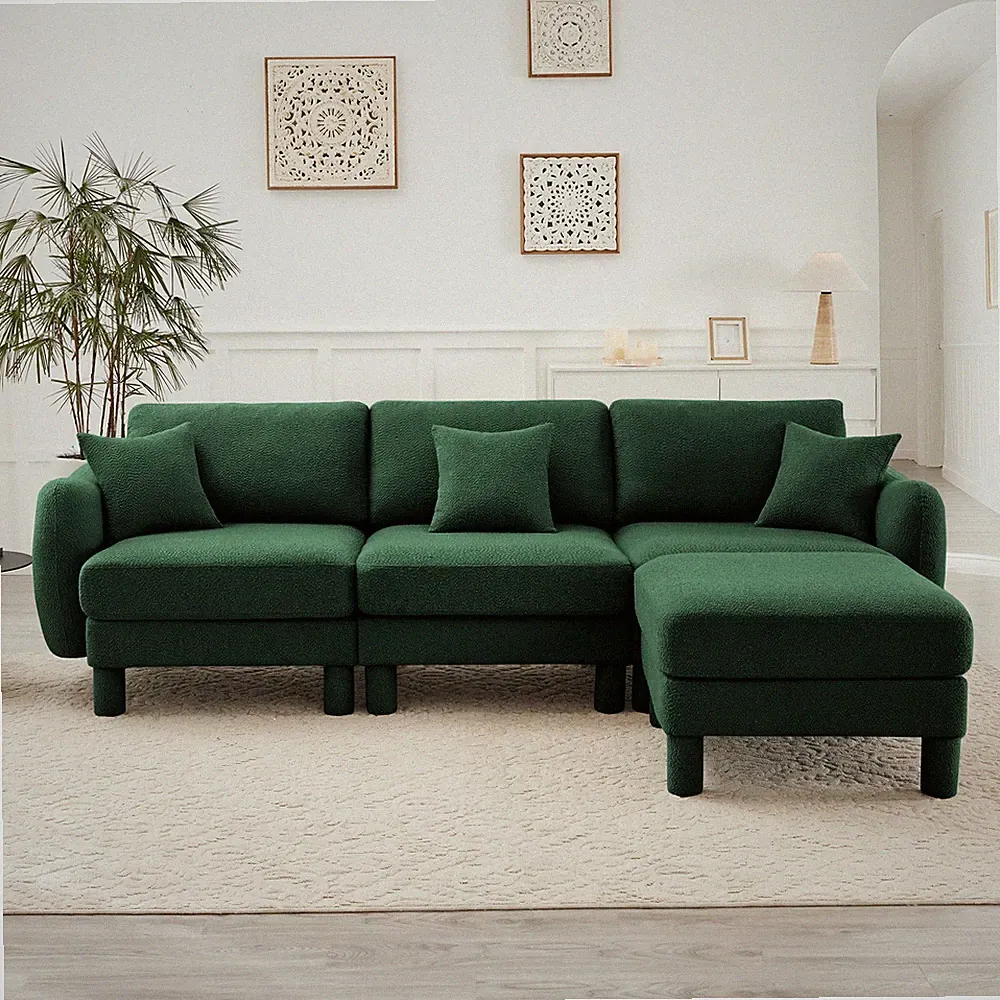 Boucle Fabric Convertible L Shape Sectional 3-seater Sofa Couch With Distinctive