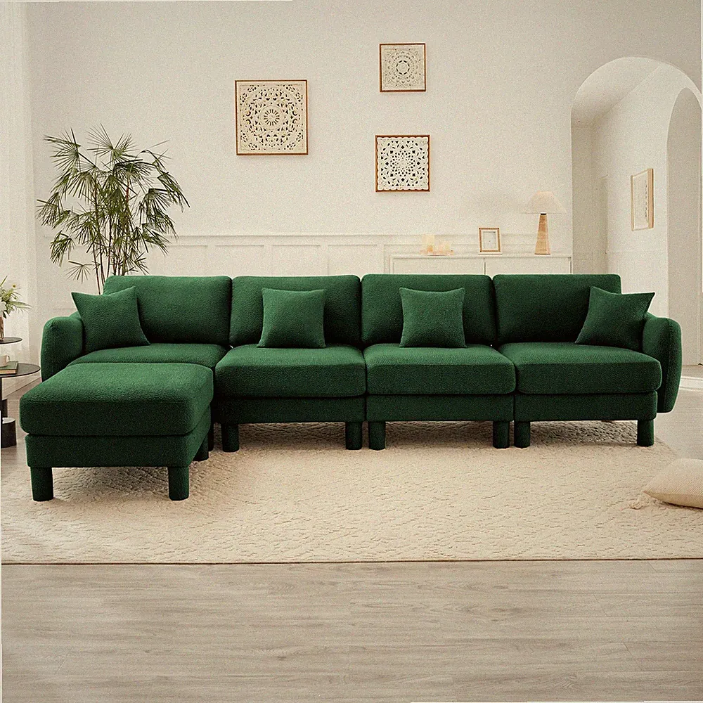 Boucle Fabric Convertible L Shape Sectional 4-seater Sofa Couch With Distinctive