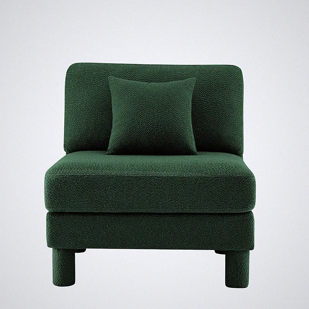 Boucle Fabric Sofa, Armless Sectional Loveseat w/ Pillow, Green Modern