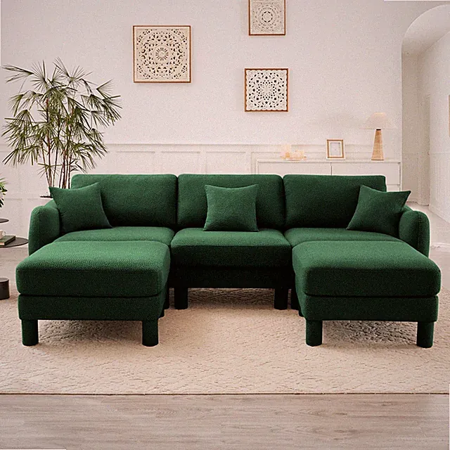 Boucle Fabric U Shape Sectional 3-seater Sofa Couch With Distinctive Shell-shape
