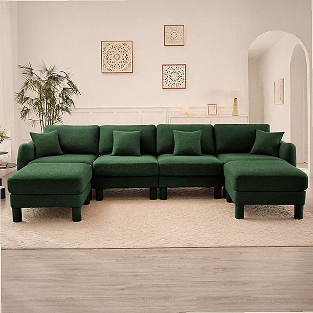 Boucle Fabric U Shape Sectional 4-seater Sofa Couch With Distinctive Shell-shape