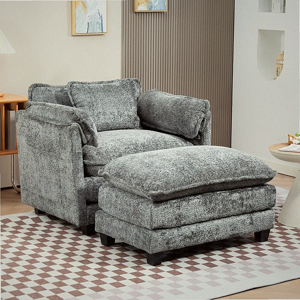 Boucle Sofa Bed Oversized DARK GREY – Portable Ottoman, Wider Seat,Deep Cushions
