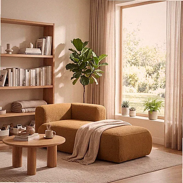 Boucle Upholstered Right Facing Chaise Lounge Indoor for Living Room Bedroom,Com