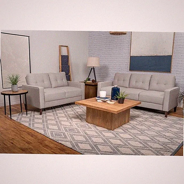 Bowen 2-piece Upholstered Track Arm Tufted Sofa Set Beige