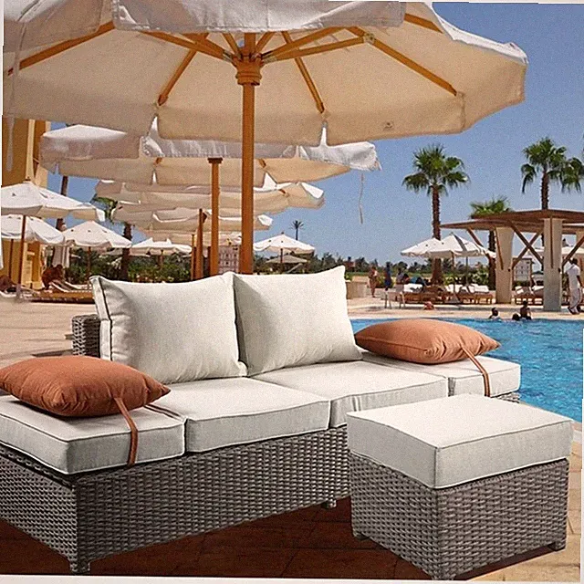 Bowery Hill 2 Piece Wicker Patio Loveseat with Storage in Beige and Gray