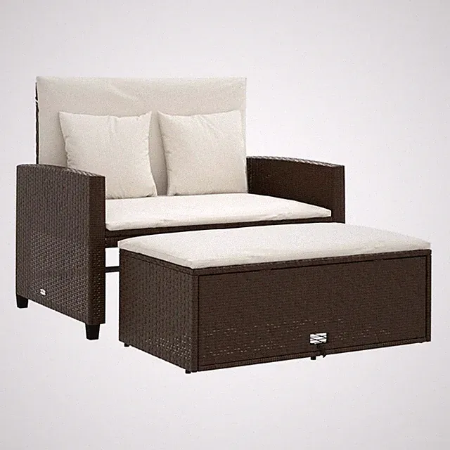 Bowery Hill 2-Seater Poly Rattan Patio Sofa With Cushions in Brown
