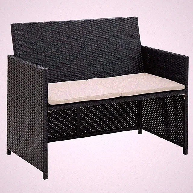 Bowery Hill 2-Seater Poly Rattan & Powder-Coated Steel & Polyester Sofa in Black
