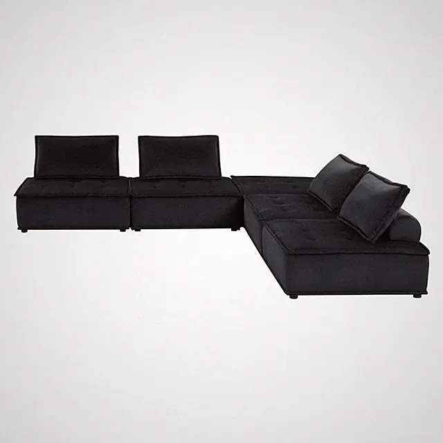 Bowery Hill 5pc Modular Sectional Sofa with 2 Ottomans in Black Velvet