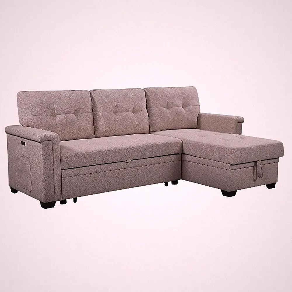 Bowery Hill 84" Sleeper Sectional Sofa with Storage Chaise in Gray