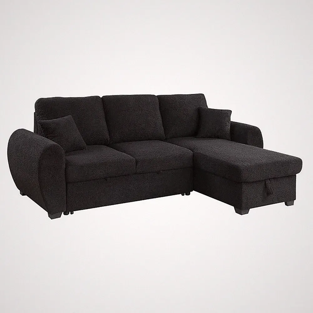 Bowery Hill 95" Sleeper Sectional Sofa with Storage Chaise in Black Fleece