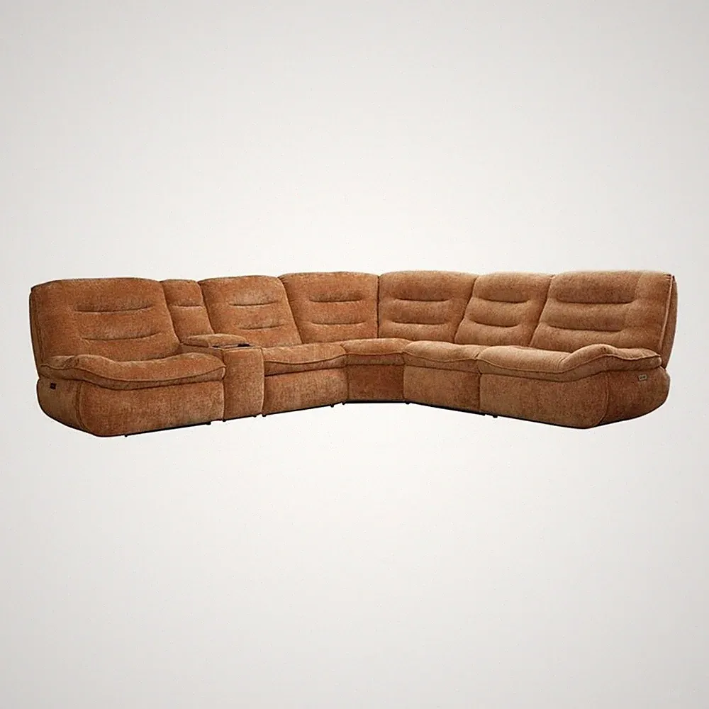 Bowery Hill Chenille Fabric Power Motion Sectional Sofa with USB Port in Orange