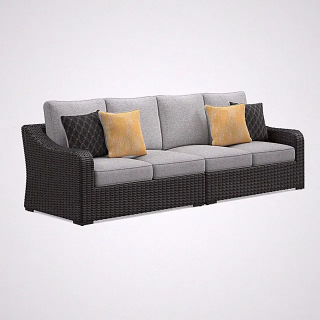 Bowery Hill Coastal Black & Gray 2-Piece Outdoor Loveseat with Cushion