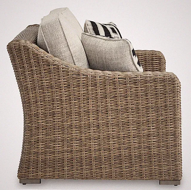 Bowery Hill Contemporary Beige Wicker / Rattan Outdoor Loveseat