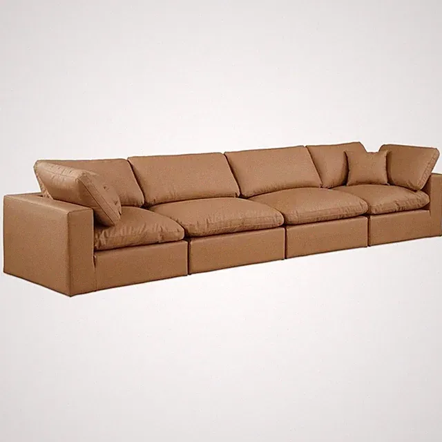 Bowery Hill Contemporary Cognac Vegan Leather 4-Piece Modular Sofa