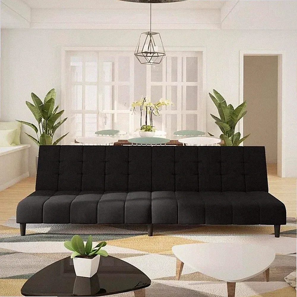Bowery Hill Contemporary Convertible 2-Seater Sofa Bed in Black Velvet