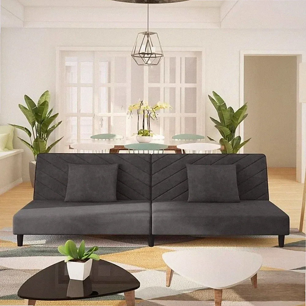 Bowery Hill Contemporary Metal 2-Seater Sofa Bed in Dark Gray Polyester