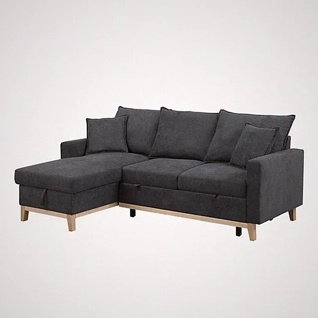 Bowery Hill Fabric Dark Gray Sleeper Sectional Rectangular Reversible 73.75"x...