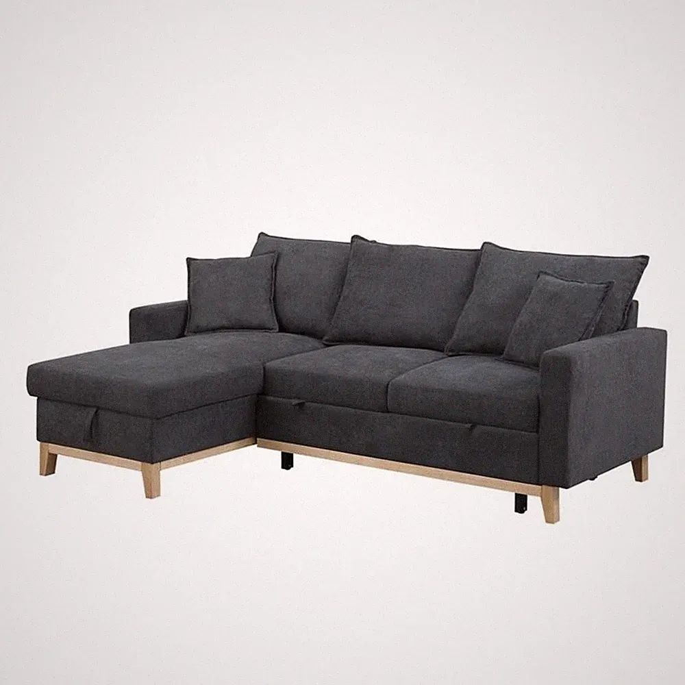 Bowery Hill Fabric Dark Gray Sleeper Sectional Rectangular Reversible 73.75"x...