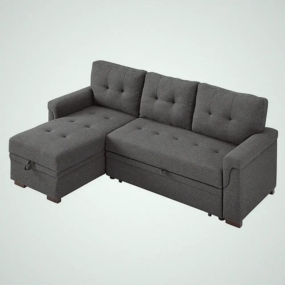 Bowery Hill Fabric Reversible/Sectional Modern Sleeper Sofa with Storage in Gray