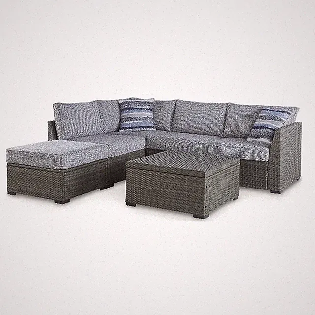 Bowery Hill Gray Outdoor Sectional/Ottoman/Table Set - Set of 4