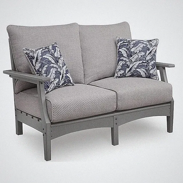 Bowery Hill Gray Outdoor Wood-Look Loveseat with Cushions and Pillows