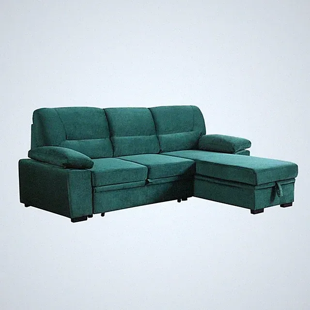 Bowery Hill Green Velvet Fabric Reversible Sleeper Sectional Sofa Chaise