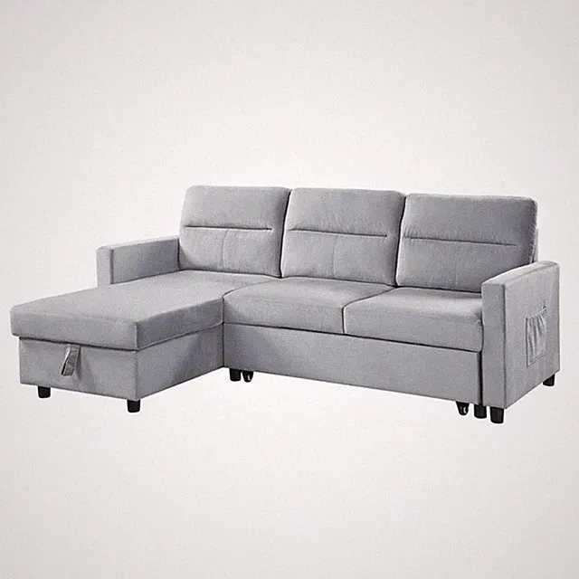 Bowery Hill Light Gray Velvet Reversible Sleeper Sectional with Storage Chaise