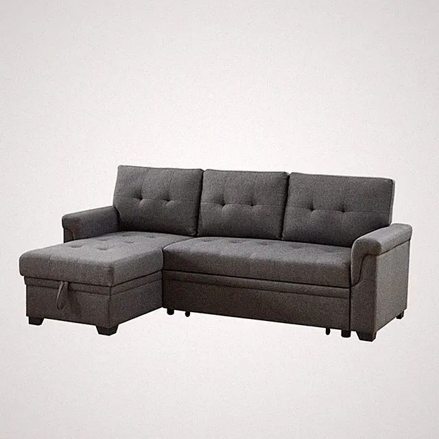 Bowery Hill Linen Dark Gray Sleeper Sectional Rectangular Reversible Pull-out...