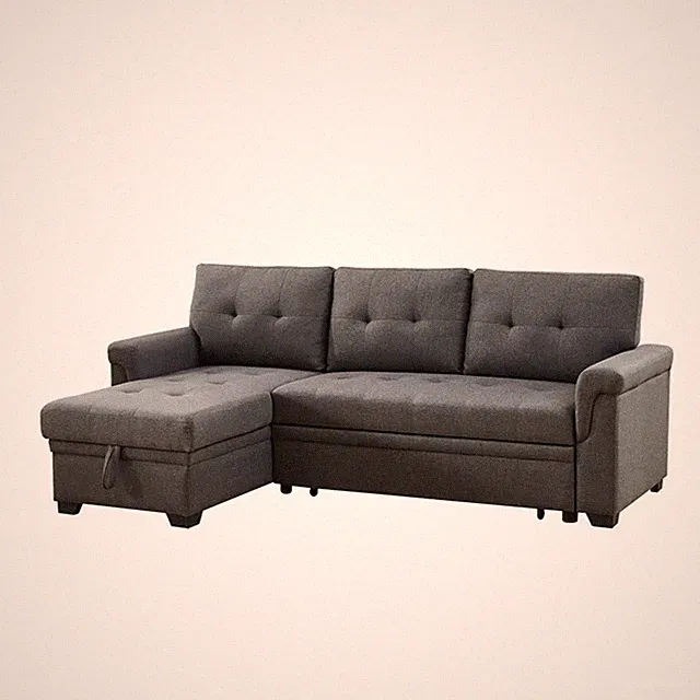 Bowery Hill Linen Dark Gray Sleeper Sectional Rectangular Reversible Pull-out...