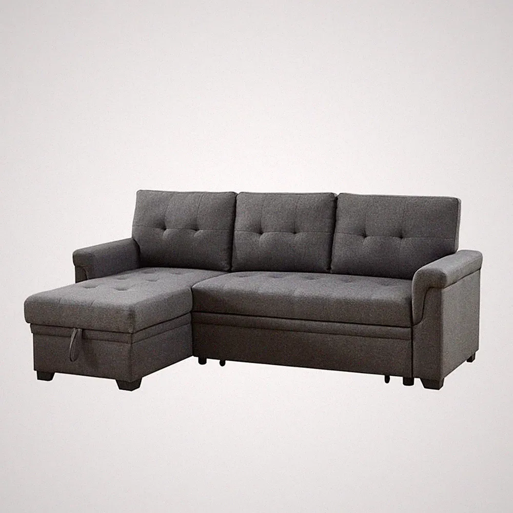 Bowery Hill Linen Dark Gray Sleeper Sectional Rectangular Reversible Pull-out...