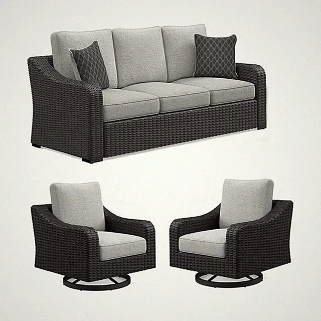 Bowery Hill Outdoor Set with 2 Swivel Lounge Chairs and Sofa