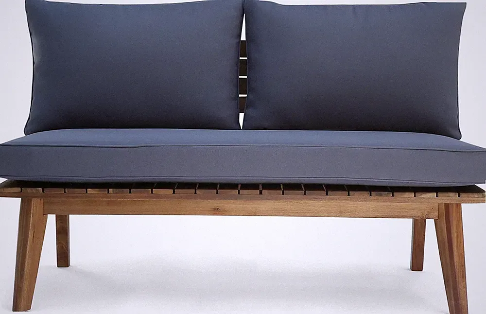 Boyle Acacia Wood Loveseat in Teak Finish with Gray Cushions