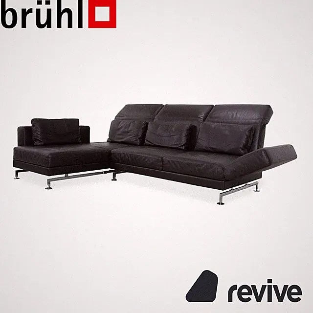 Brühl Moule Leather Corner Sofa Brown Couch Function 6 Seats