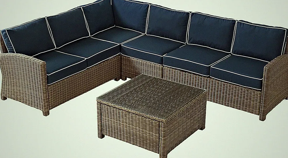 Bradenton 5-Piece Outdoor Wicker Sofa Set with Navy Cushions for Patio Bliss