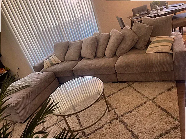 Brand New 5 - Piece Corduroy Sectional, 2 Ottomans, Throw Pillows Included