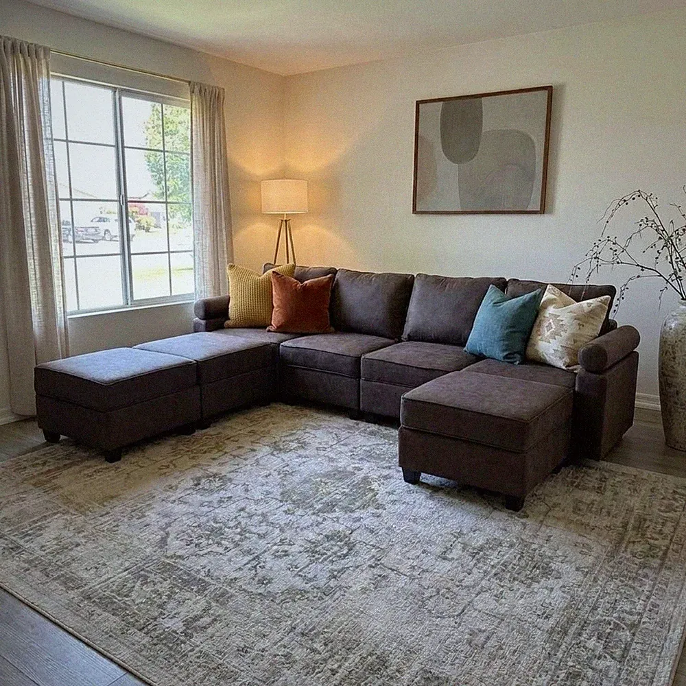 Brand New 7-Seat Modular Sectional Sofa w/ Storage Ottomans, Dark Gray