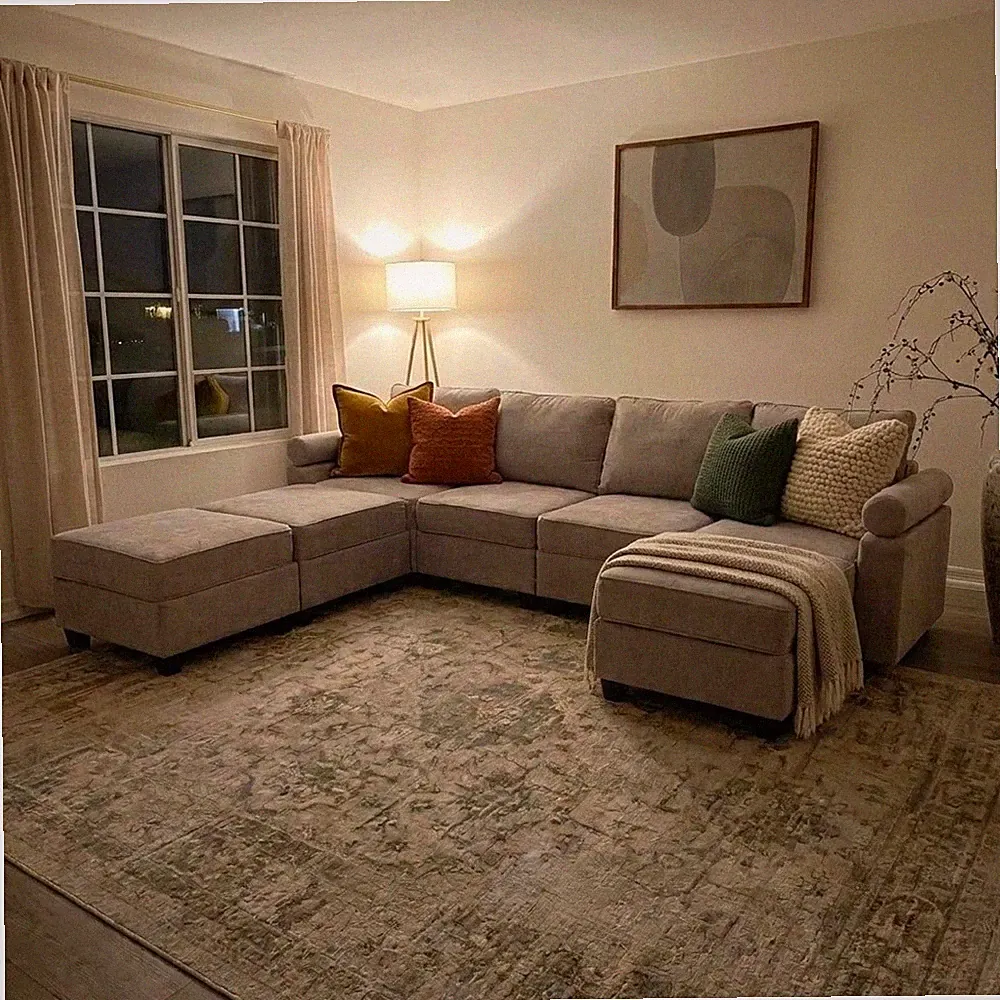 Brand New 7-Seat Modular Sectional Sofa w/ Storage Ottomans, Light Gray