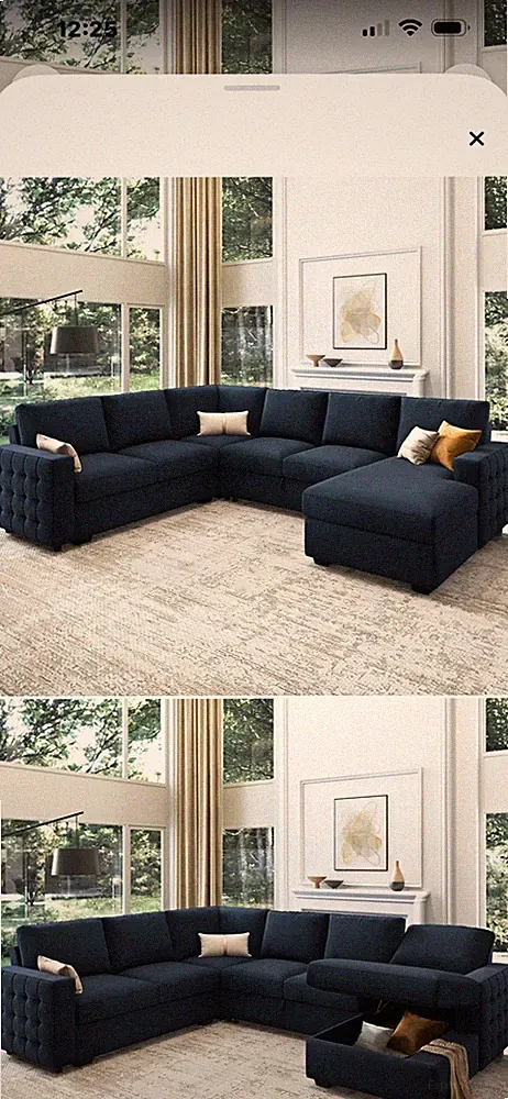 Brand New Blue Velvet U-Shaped Sectional Sleeper Sofa with Storage | Unopened
