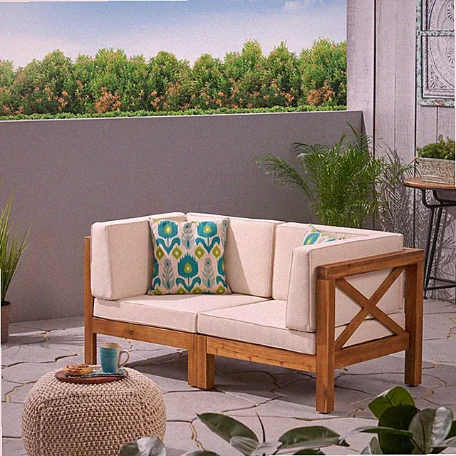 Brava Outdoor Modular Acacia Wood Loveseat with Cushions
