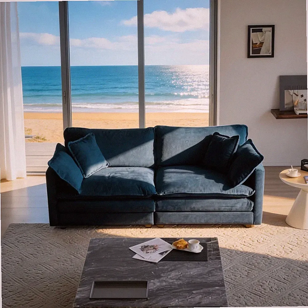 Breathable Chenille Fabric Durable Modular Sofa Blue Ergonomic Sectional Sofa
