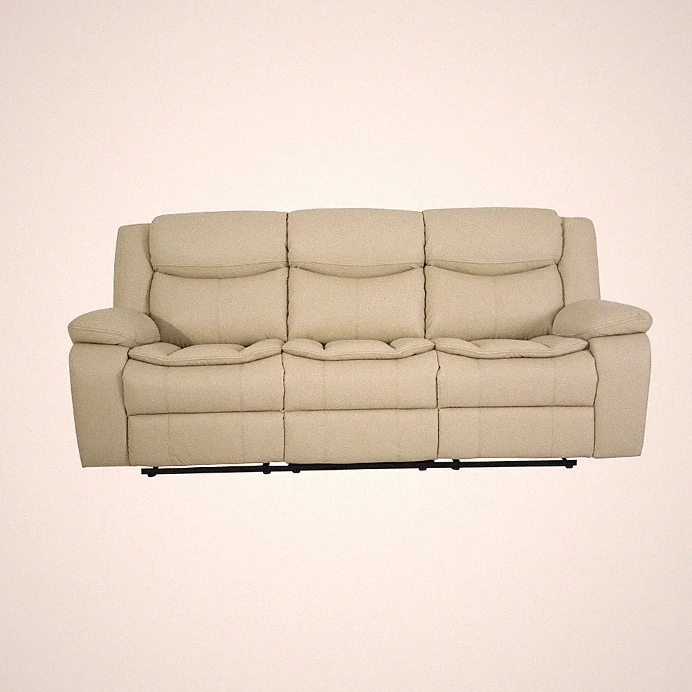Breathable Leather Manual Reclining Sofa For Living Room Cream